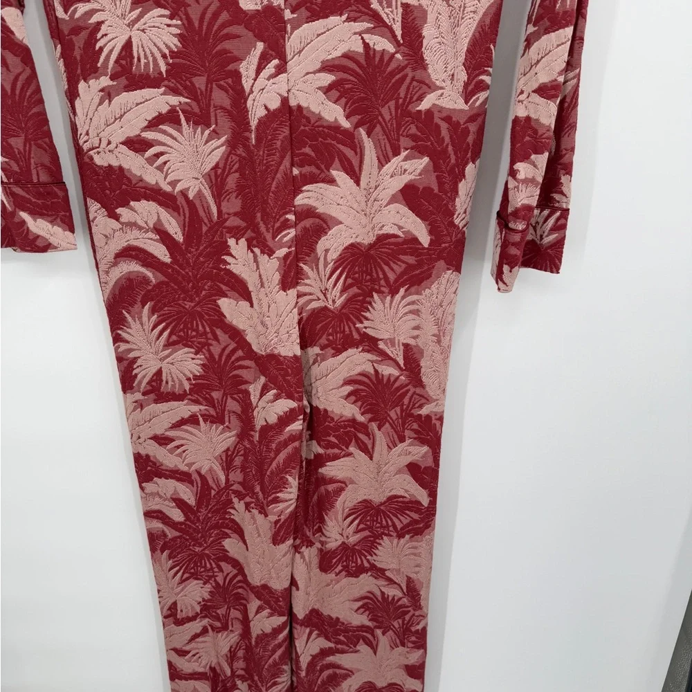 Zara Floral Jacquard Jumpsuit Pink‎ Red Long Sleeve Women's M